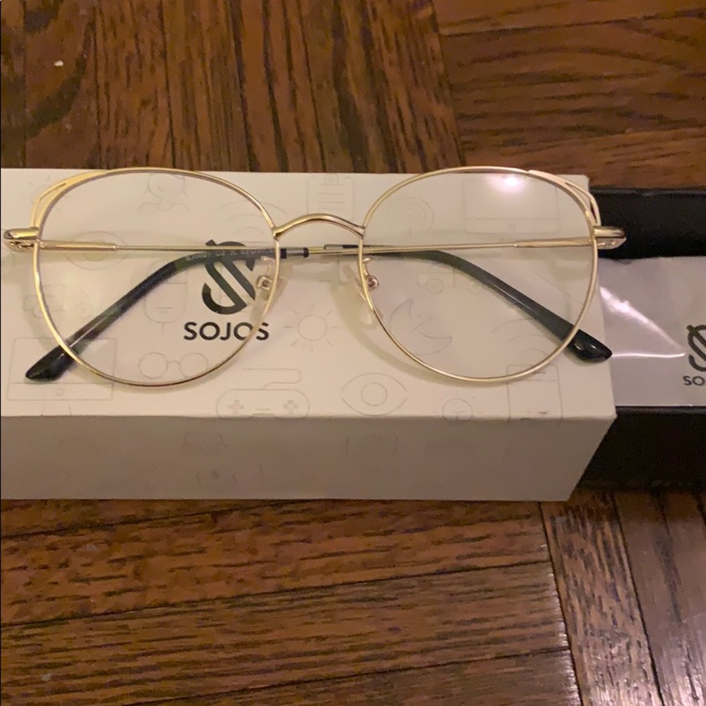 SOJOS Cat Eye Blue Light Gold Frame Glasses BNIB
